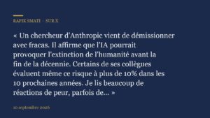 Un chercheur d'Anthropic vient de démissionner avec fracas.